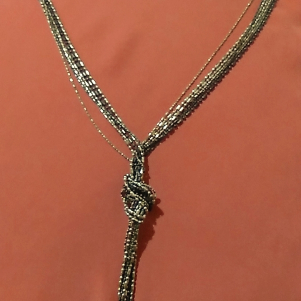 Multi gold, bronze and copper tone beaded tassel necklace